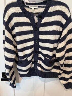 Nation LA Striped Navy & Cream Button-Up Cardigan